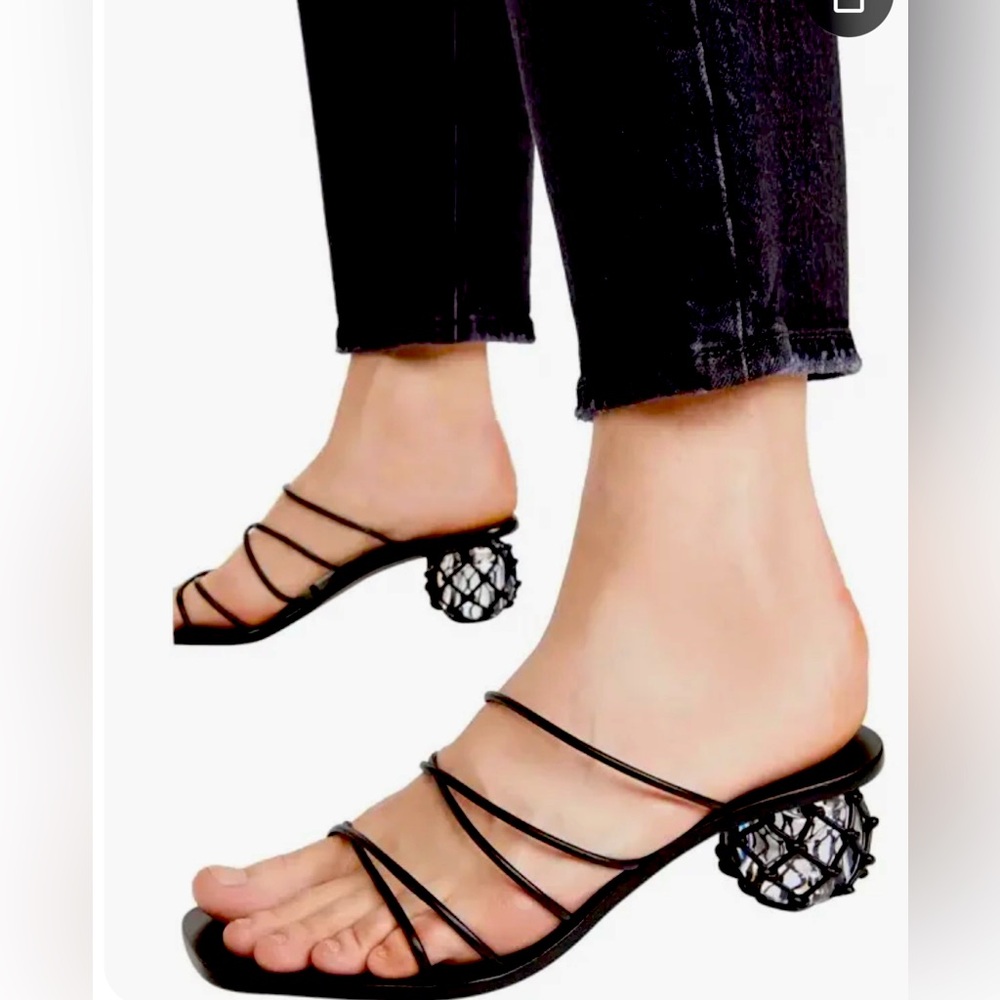 Authentic Cult Gaia Black Strappy Geometric Clear Ball Heel Sandals - Picture 1 of 12